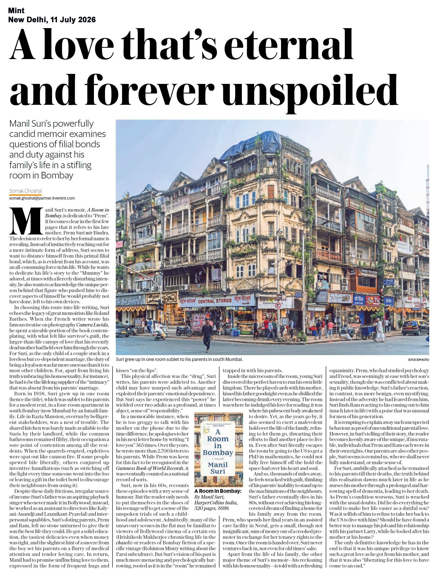 Review for A Room in Bombay in Mint Lounge